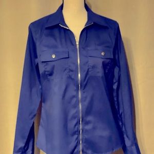 Tracy M brand blue zip up blouse